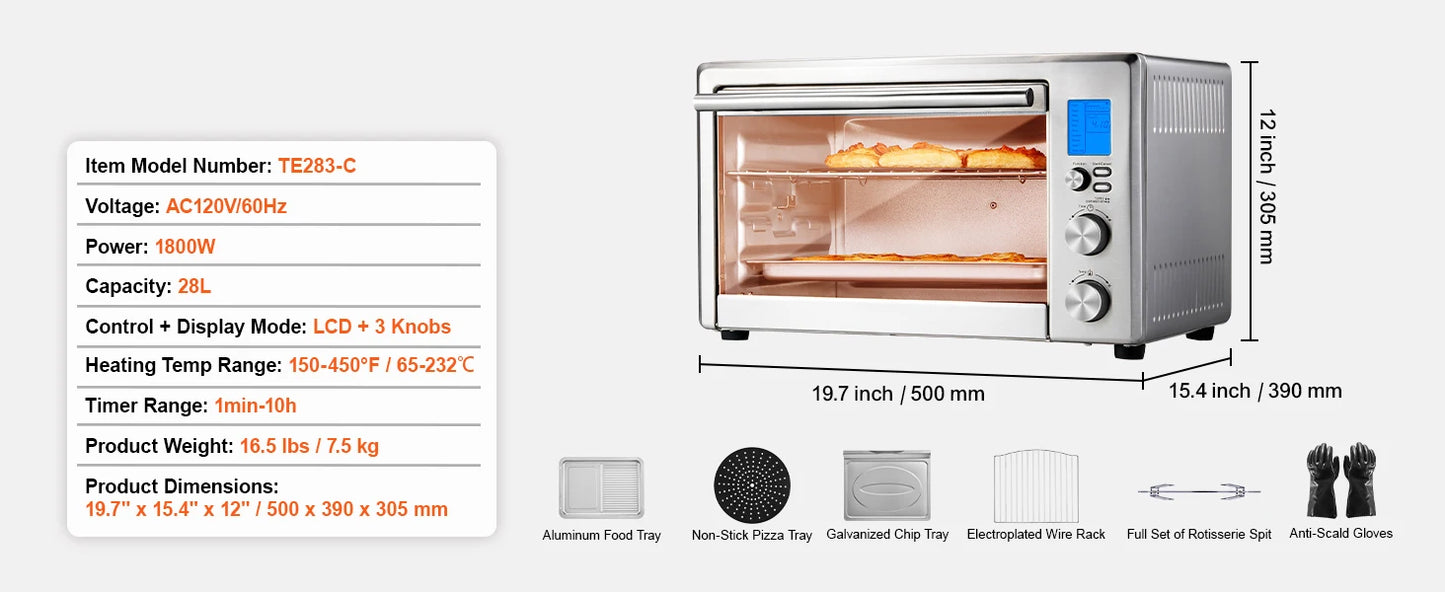 28L Convection Oven: 10-in-1 Multifunction Toaster Oven