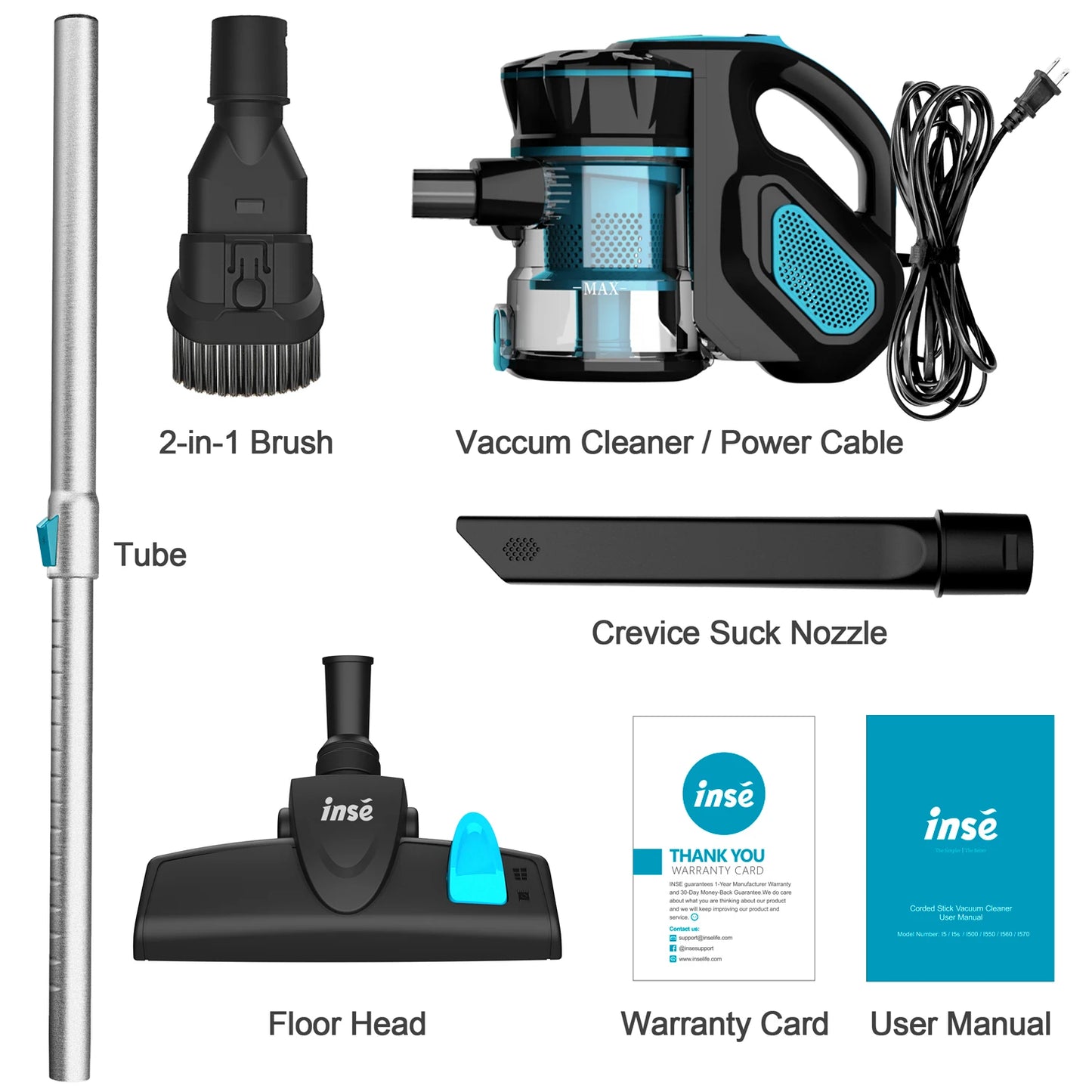 INSE I5 Lightweight Corded Stick Vacuum (18,000Pa Suction)