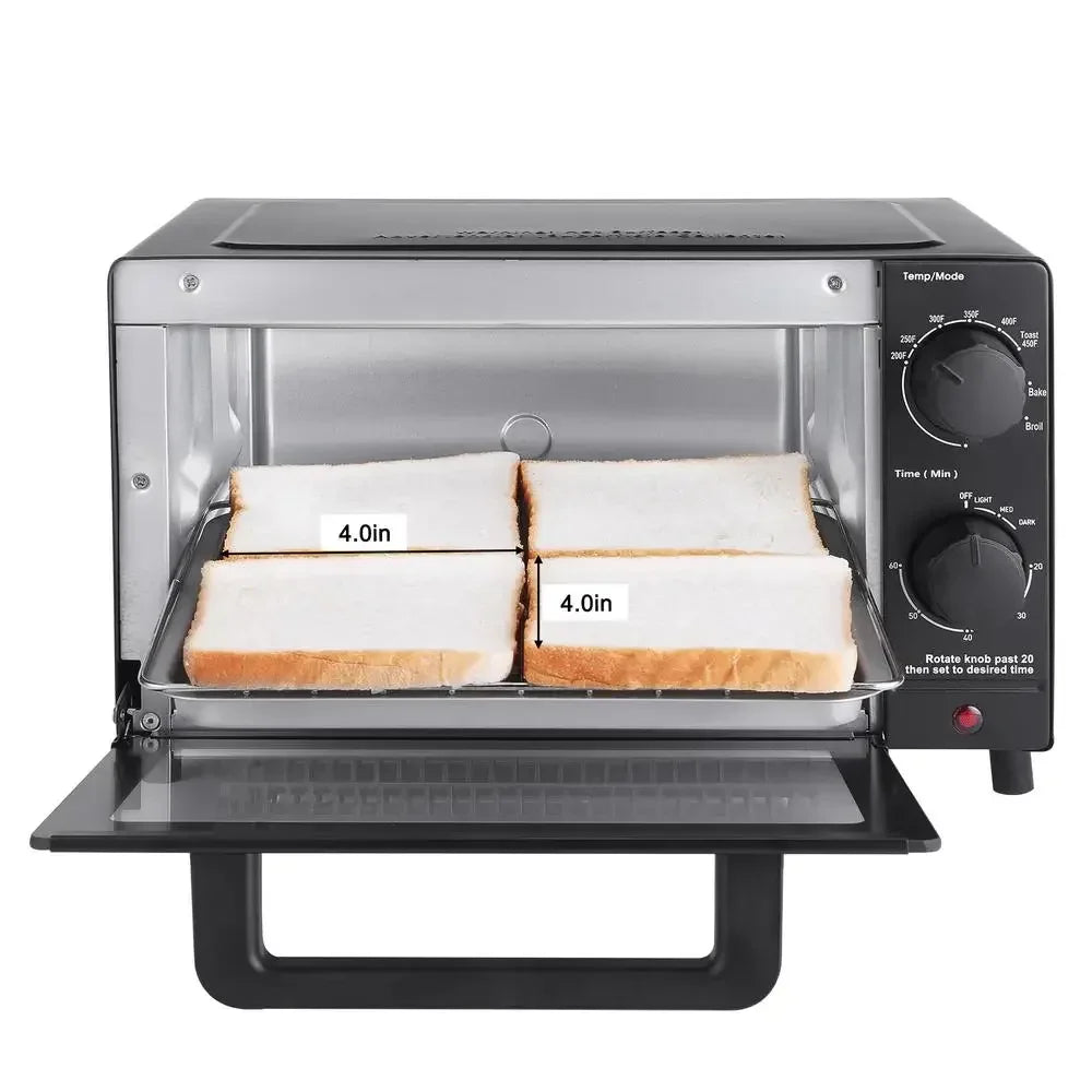 Compact 4-Slice Toaster Oven with Bake, Broil & Toast Functions – Fits 9" Pizza | 1050W Power & 60-Min Timer
