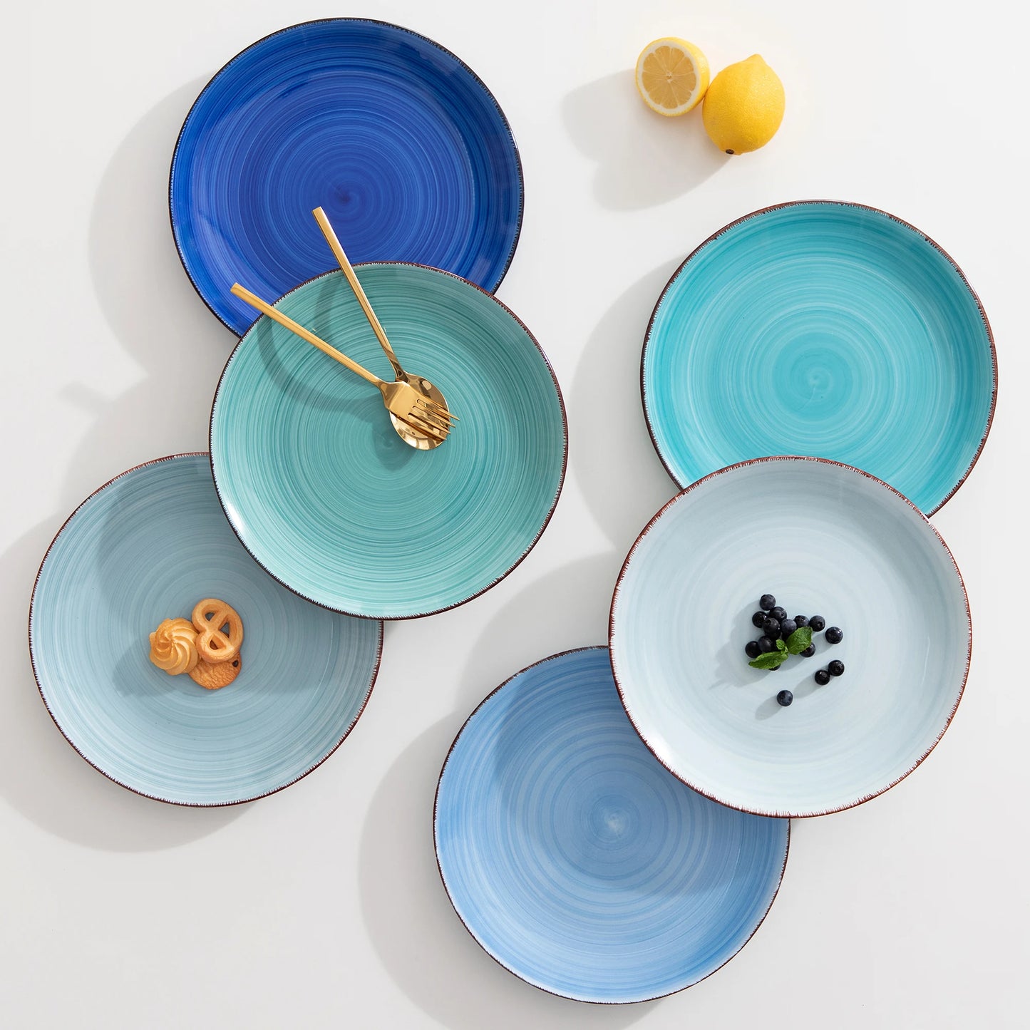 vancasso Bonita Blue 10.4 inch Dinner Plate Set of 6, Handpainted Big Plate Set in Rustic Look, 26.5cm Serving Plate for Dinner/