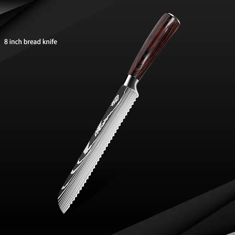 Damascus Steel Chef Knife Set: 7-Piece Kitchen Knife Block