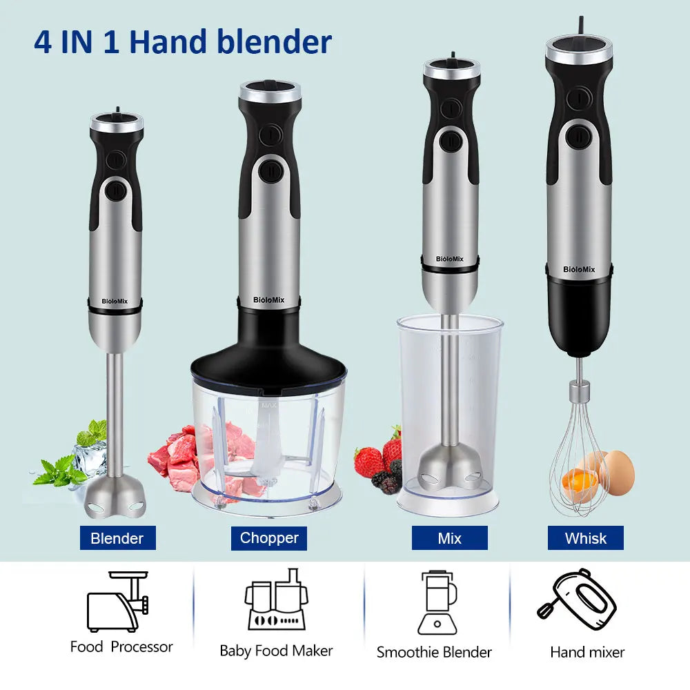 5-in-1 Immersion Blender: Powerful 1200W Hand Blender with Chopper & Whisk