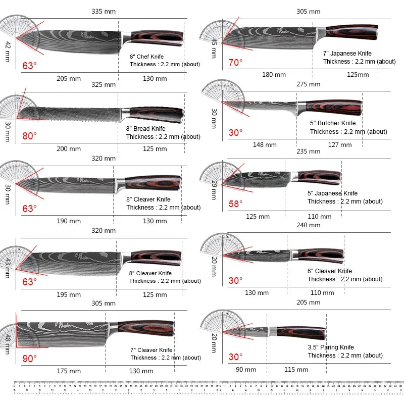 Damascus Steel Chef Knife Set: 7-Piece Kitchen Knife Block