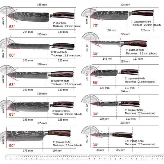 Damascus Steel Chef Knife Set: 7-Piece Kitchen Knife Block