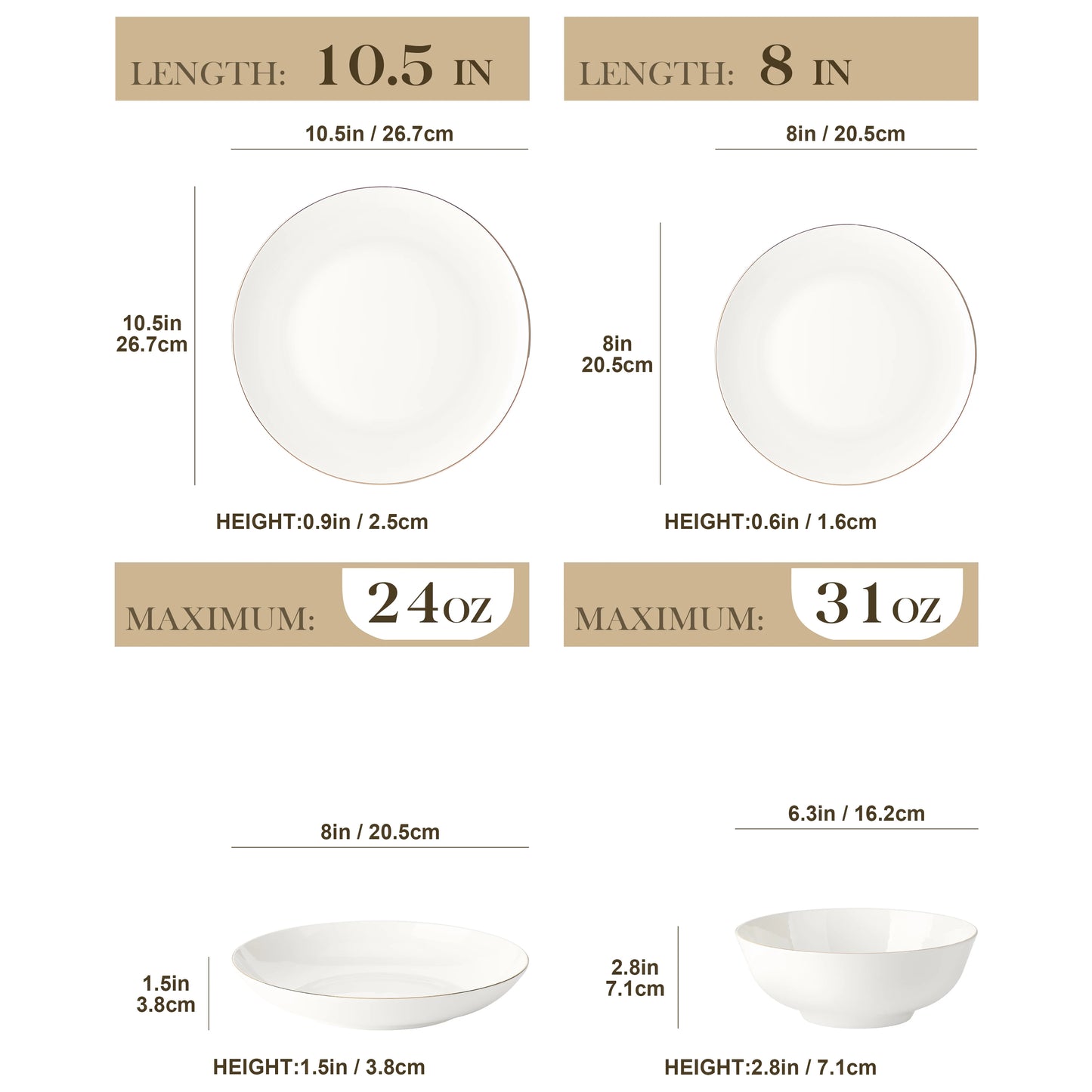 Elegant 16/32-Piece Dinnerware Set - Gold Rimmed White Porcelain