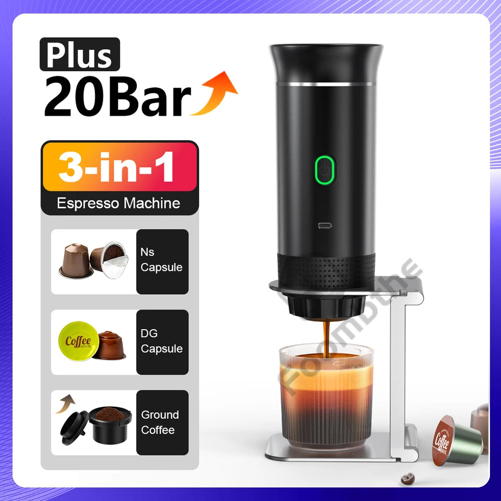 Portable Espresso Maker: 20 Bar Pressure, 3-in-1 Coffee Machine