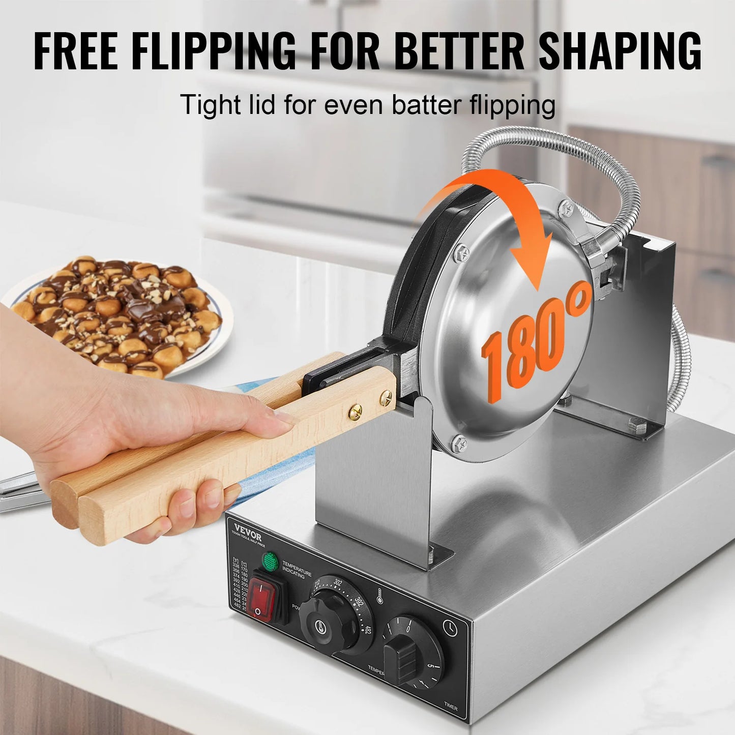 Professional 1400W Bubble Waffle Maker - Electric Non-Stick Egg Puff & Hong Kong Waffle Iron with 180° Rotation