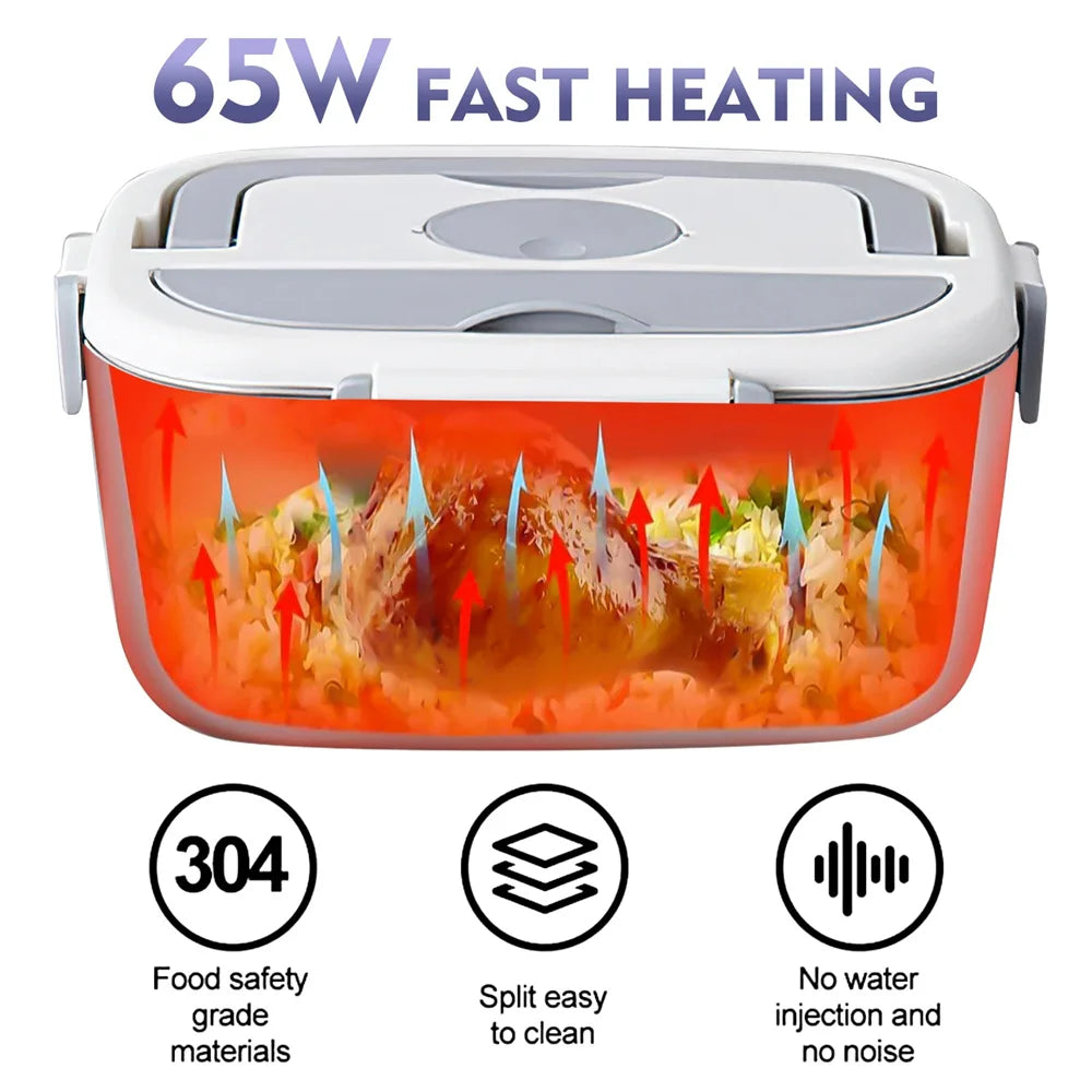 Portable Electric Lunch Box Warmer - 65W Fast Heating, 1.5L Stainless Steel