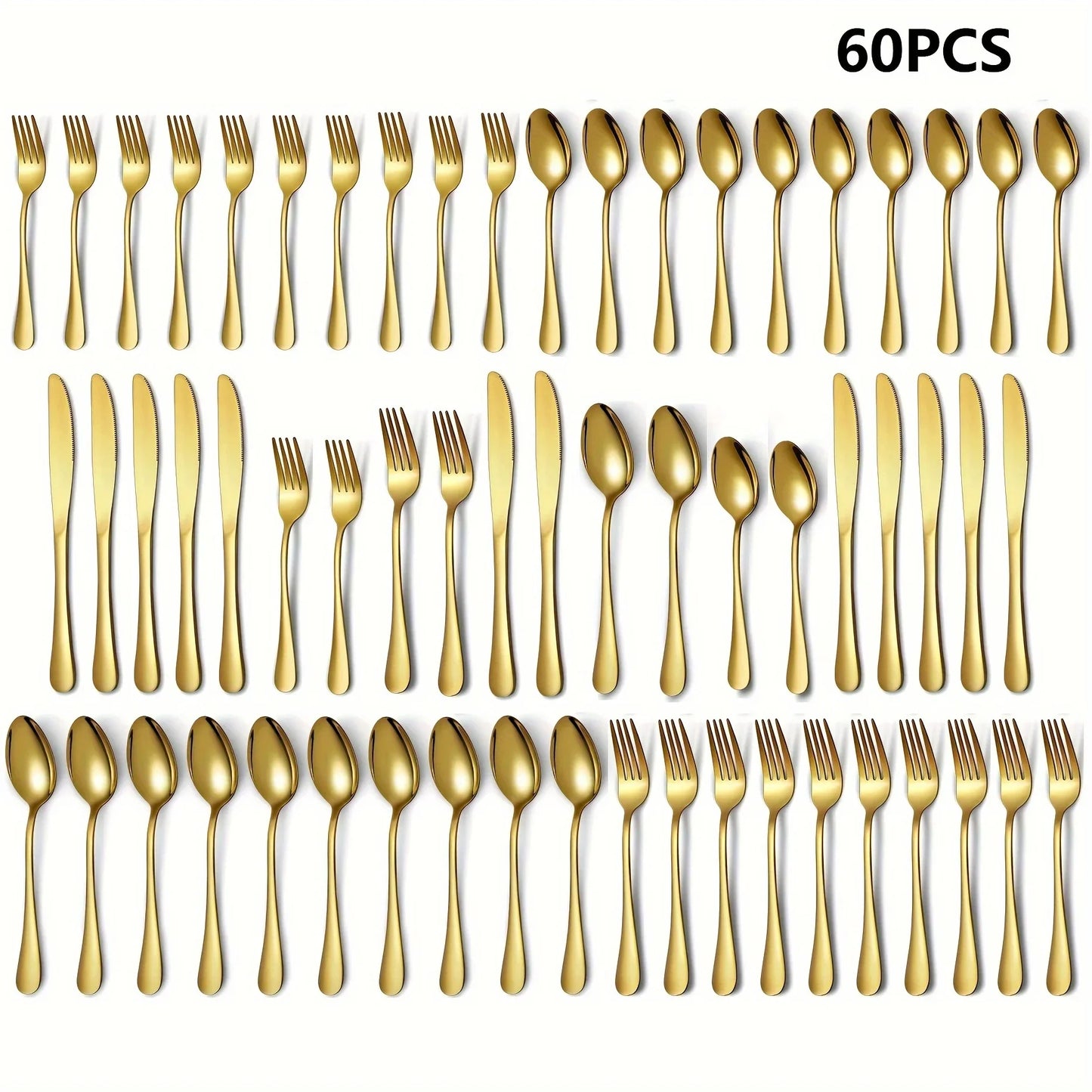 Golden Elegance: Stainless Steel Flatware Set