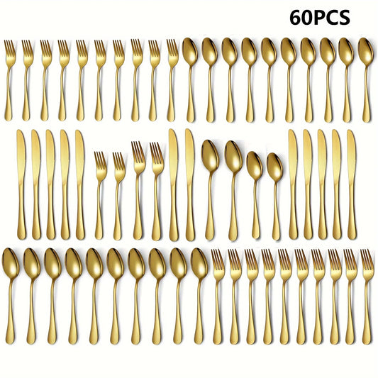 Golden Elegance: Stainless Steel Flatware Set