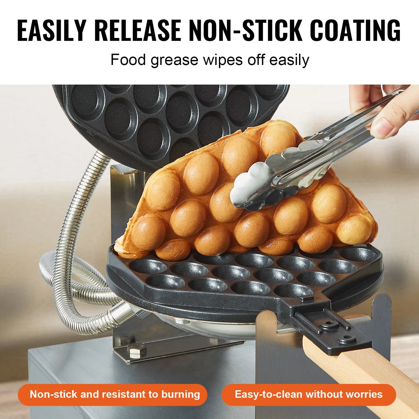 Professional 1400W Bubble Waffle Maker - Electric Non-Stick Egg Puff & Hong Kong Waffle Iron with 180° Rotation