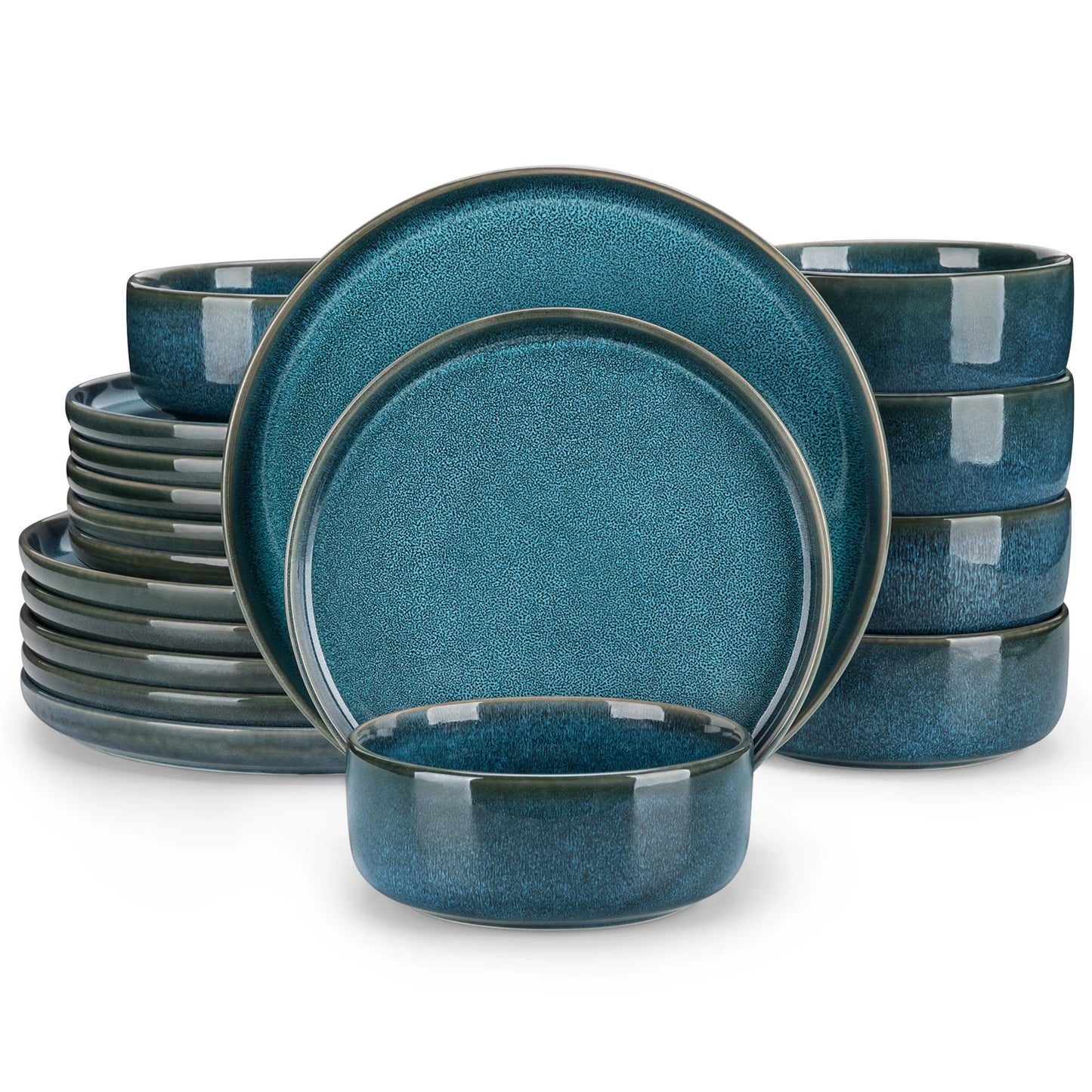 Malacasa 18/36-Piece Teal Ceramic Dinnerware Set - Elegant Reactive Glaze