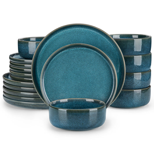 Malacasa 18/36-Piece Teal Ceramic Dinnerware Set - Elegant Reactive Glaze