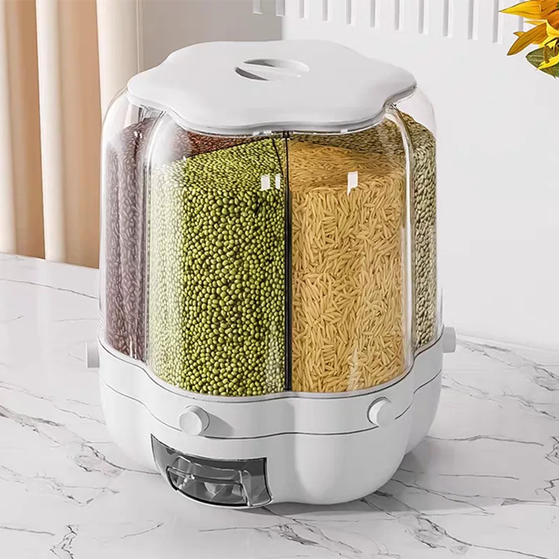 Rotating 6-Compartment Cereal Dispenser: 12.5kg Dry Food Storage