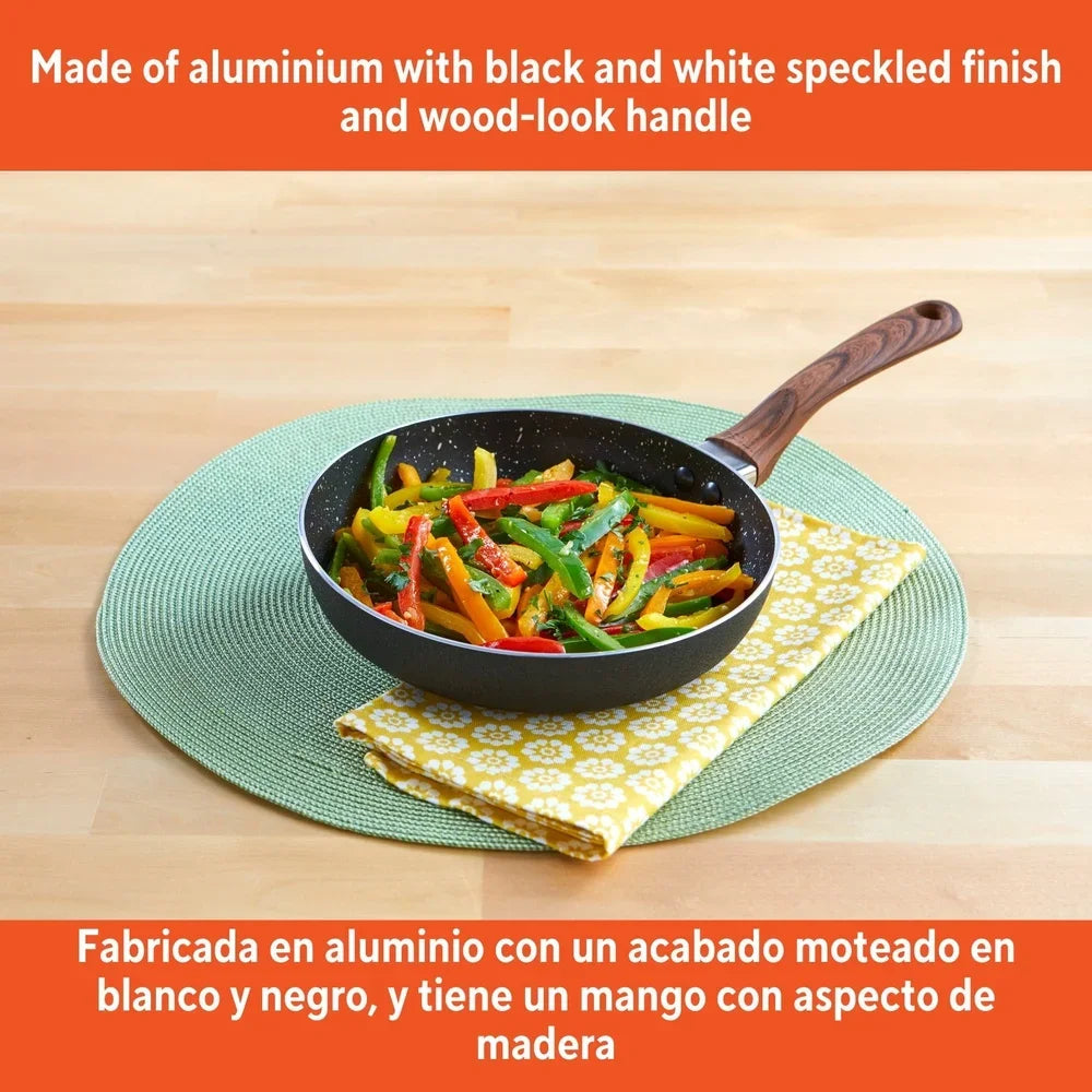 Speckled Nonstick Fry Pan: 8" Aluminum Fry Pan with Wood-Look Handle