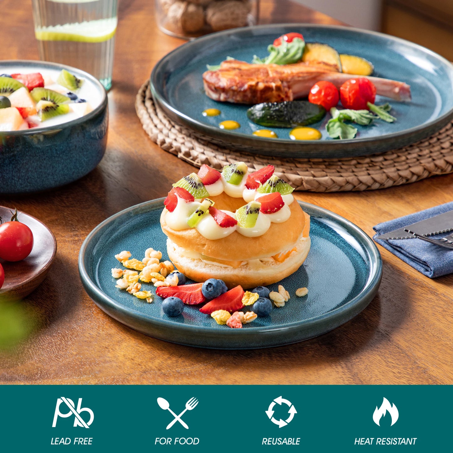 Malacasa 18/36-Piece Teal Ceramic Dinnerware Set - Elegant Reactive Glaze