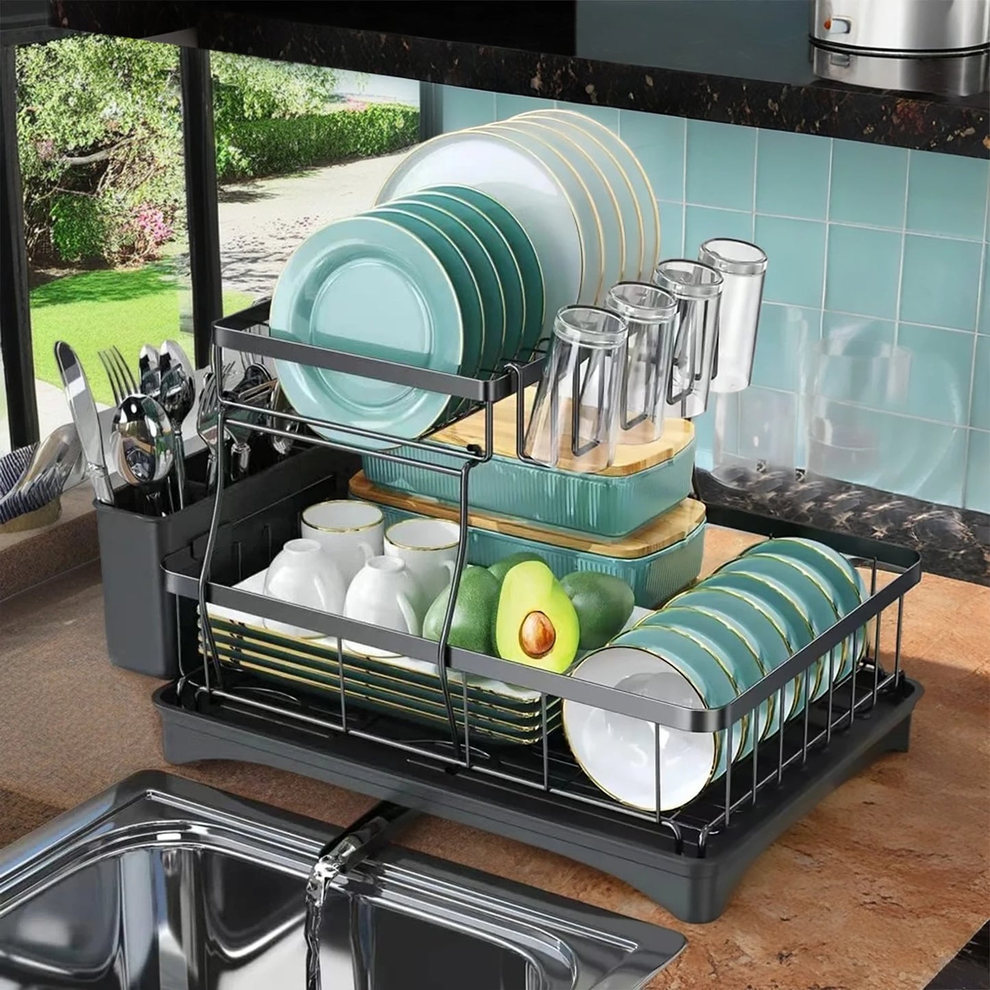 2-Tier Dish Drying Rack: Large Capacity Kitchen Organizer