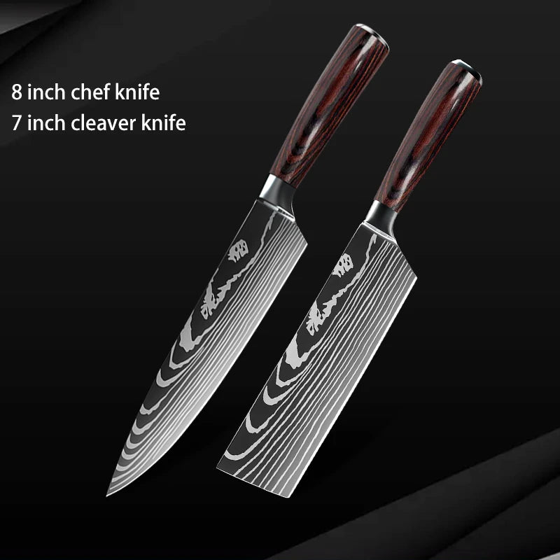 Damascus Steel Chef Knife Set: 7-Piece Kitchen Knife Block