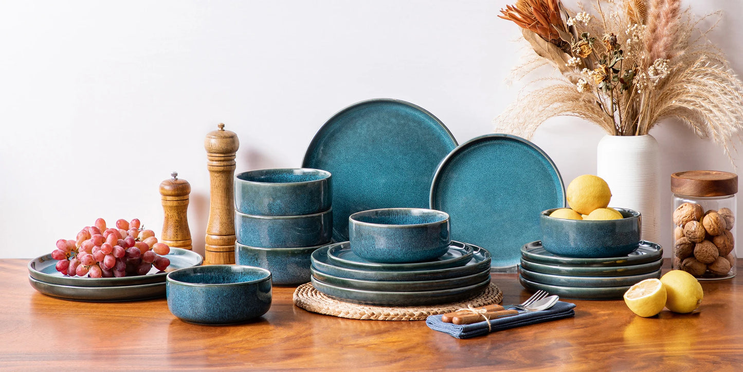 Malacasa 18/36-Piece Teal Ceramic Dinnerware Set - Elegant Reactive Glaze