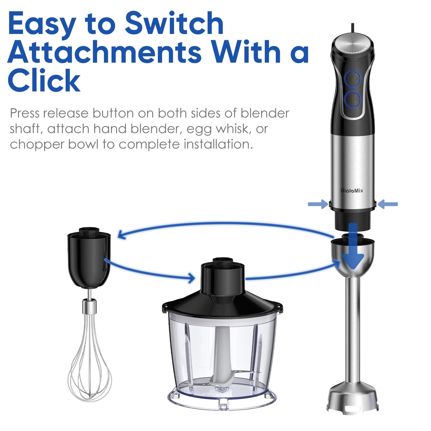 BioloMix 5-in-1 Immersion Blender: Powerful Hand Blender with Chopper, Whisk & Frother