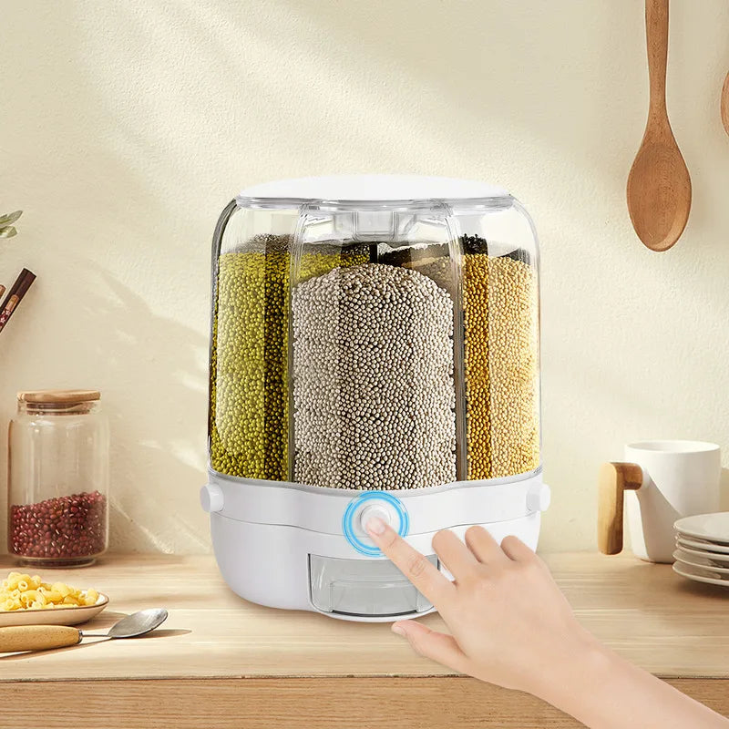 Rotating 6-Compartment Cereal Dispenser: 12.5kg Dry Food Storage