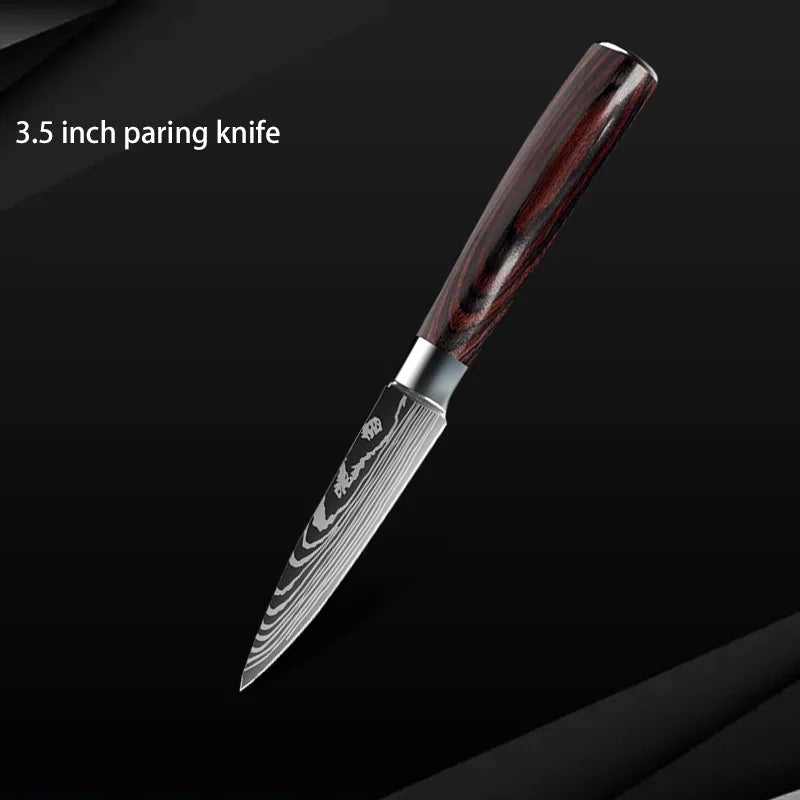 Damascus Steel Chef Knife Set: 7-Piece Kitchen Knife Block