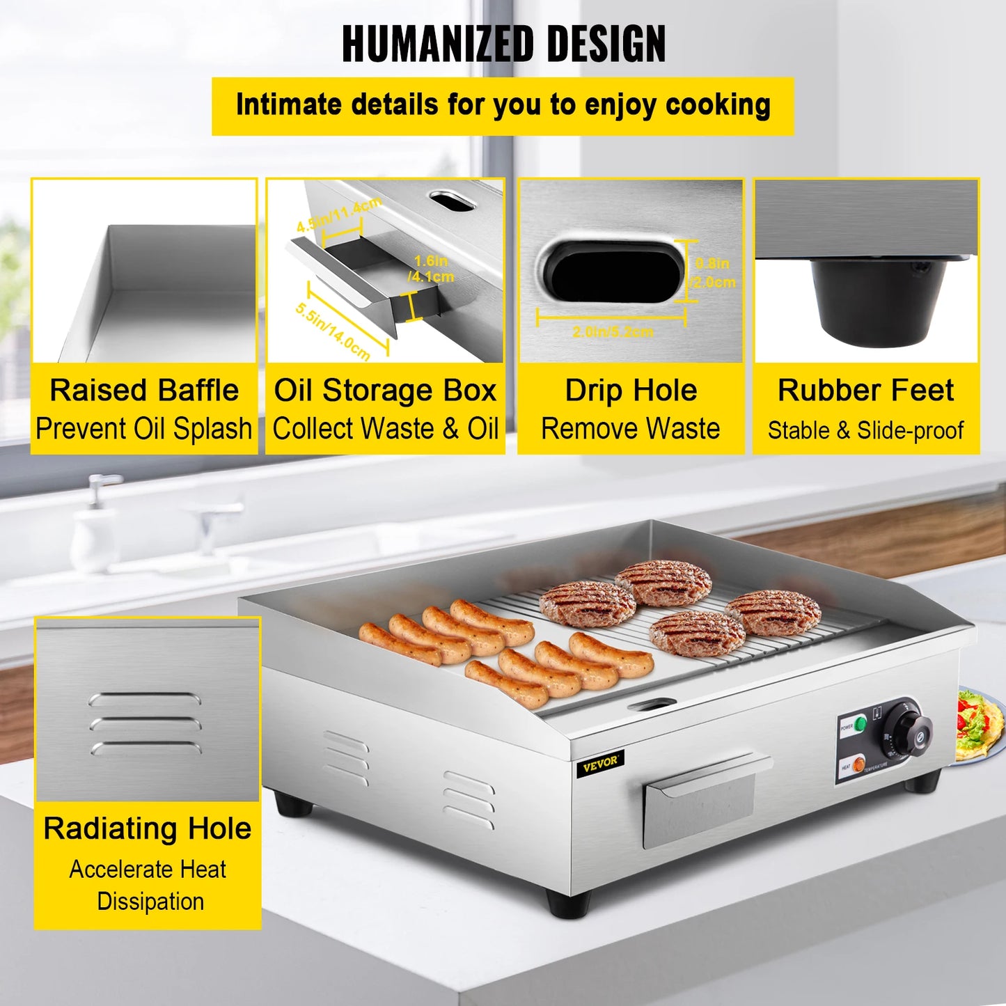 Commercial Electric Griddle | Heavy-Duty Cast Iron Countertop Flat Top Grill for Teppanyaki & Breakfast
