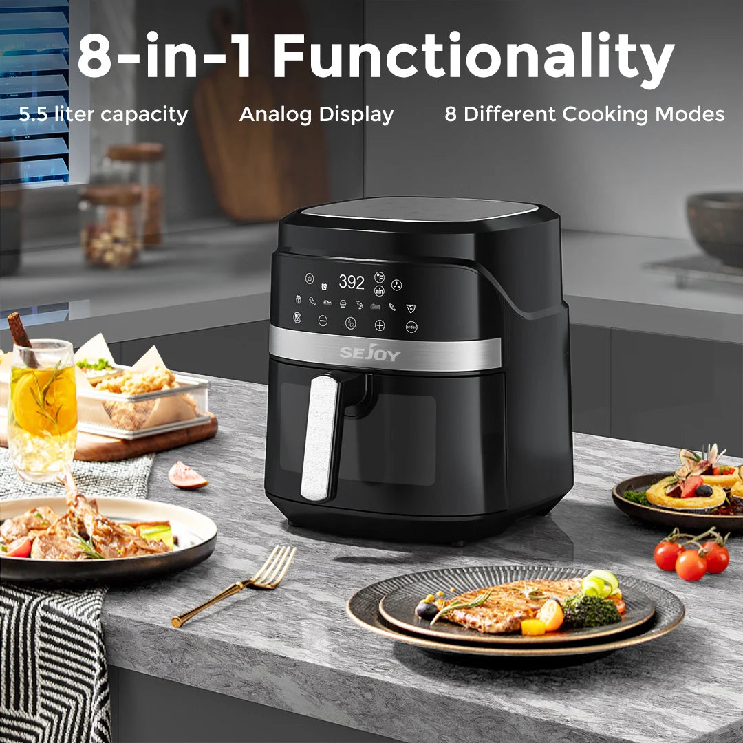 Sejoy 6 Quart 8-in-1 Air Fryer Oven with Viewing Window | 1500W Digital Oilless Cooker