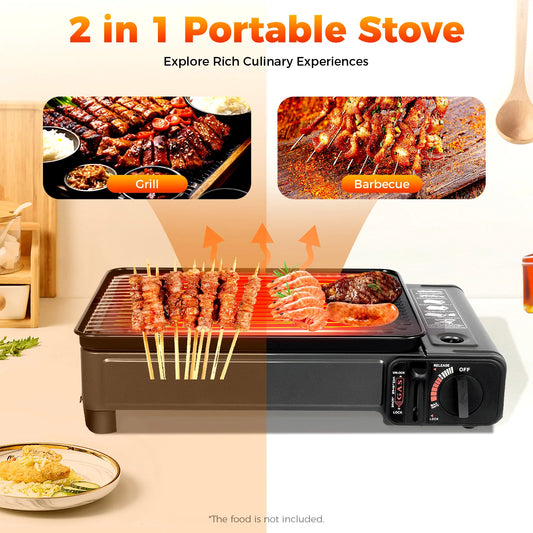 Portable 2-Burner Camping Stove with Grill – Foldable & Lightweight for Outdoor Cooking