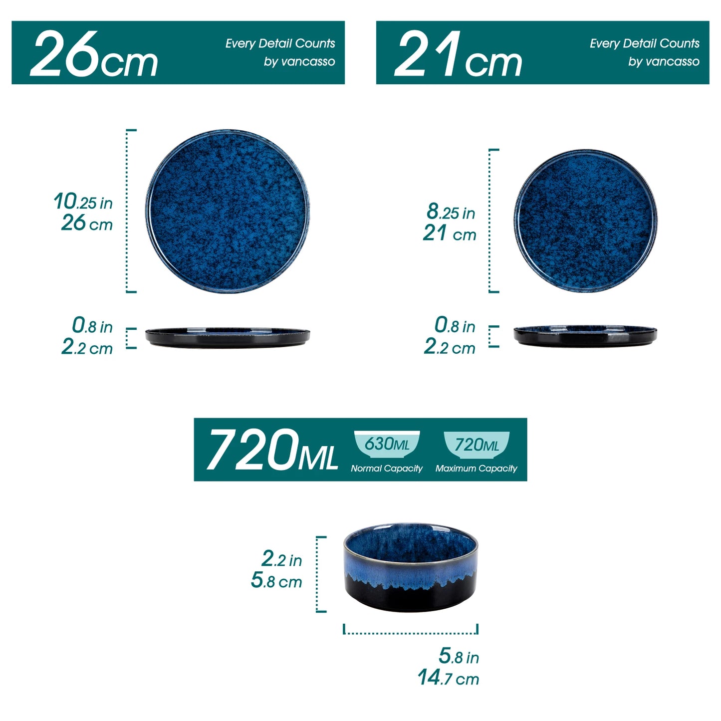 Elegant Blue Reactive Glaze Dinnerware Set - 12, 24, or 36 Pieces