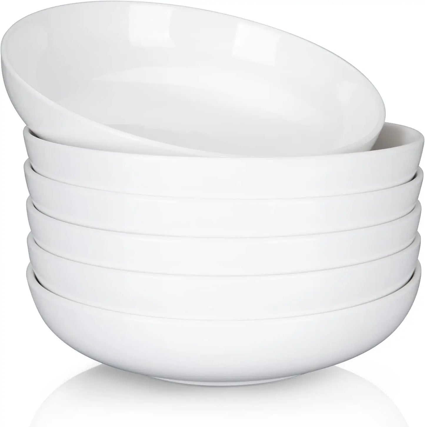 6-Pack 22oz Porcelain Pasta Bowls - Elegant White Ceramic Dinnerware Set