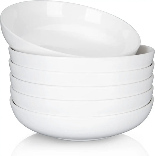 6-Pack 22oz Porcelain Pasta Bowls - Elegant White Ceramic Dinnerware Set