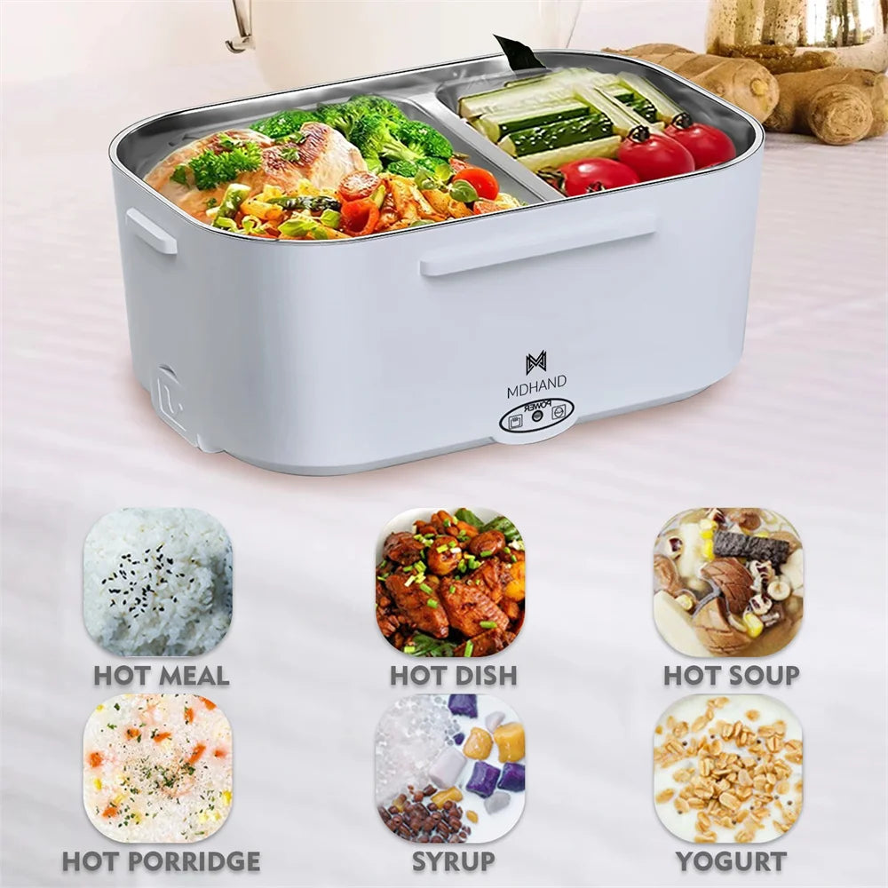 Portable Electric Lunch Box Warmer - 65W Fast Heating, 1.5L Stainless Steel
