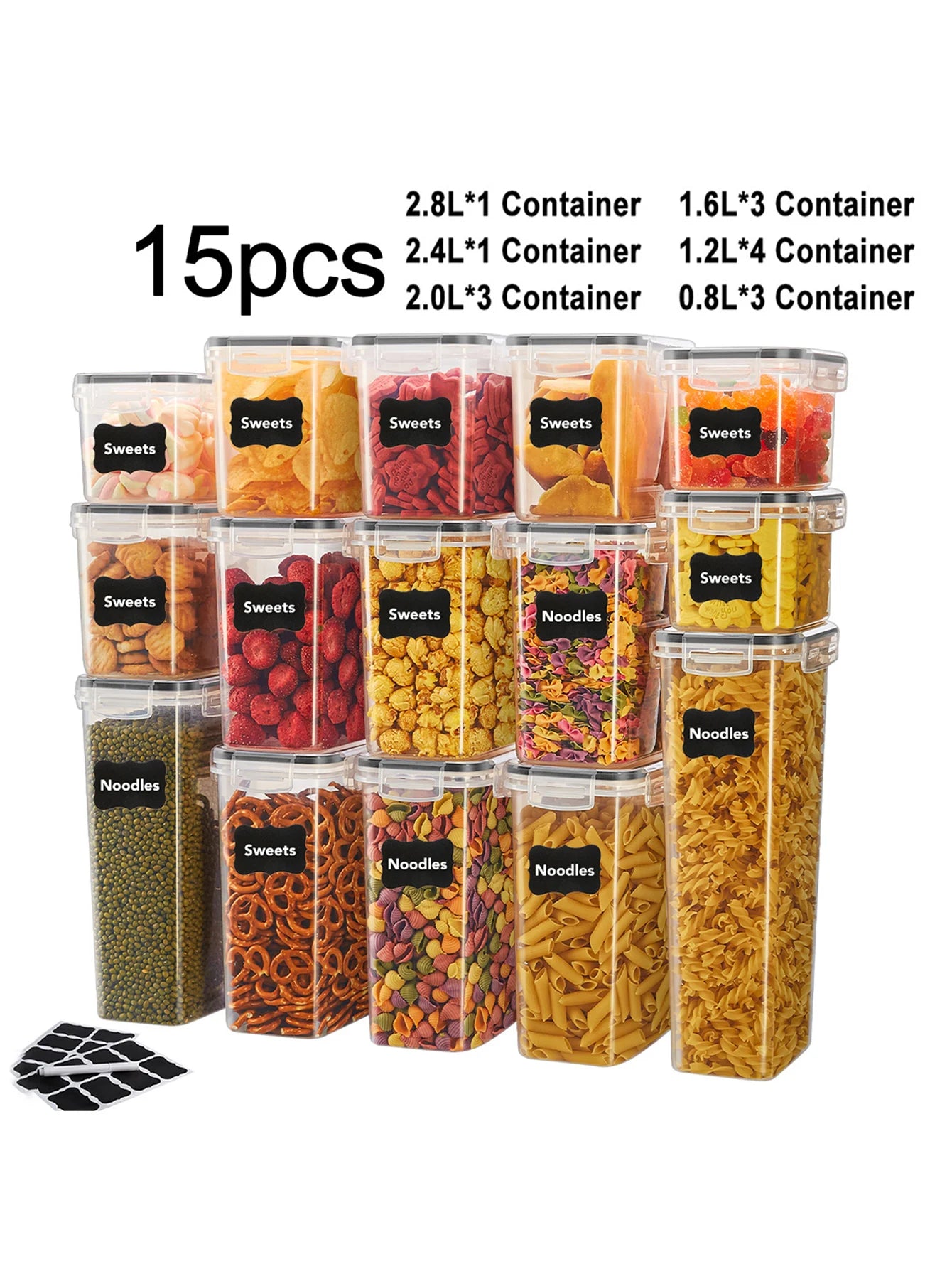 15-Piece Stackable Food Storage Container Set with Labels