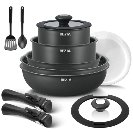 13-Piece Detachable Handle Induction  Cookware Set: Non-Stick Pots & Pans for All Stoves