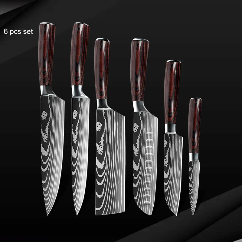 Damascus Steel Chef Knife Set: 7-Piece Kitchen Knife Block