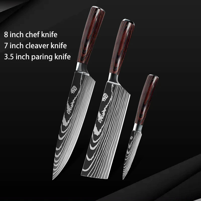 Damascus Steel Chef Knife Set: 7-Piece Kitchen Knife Block
