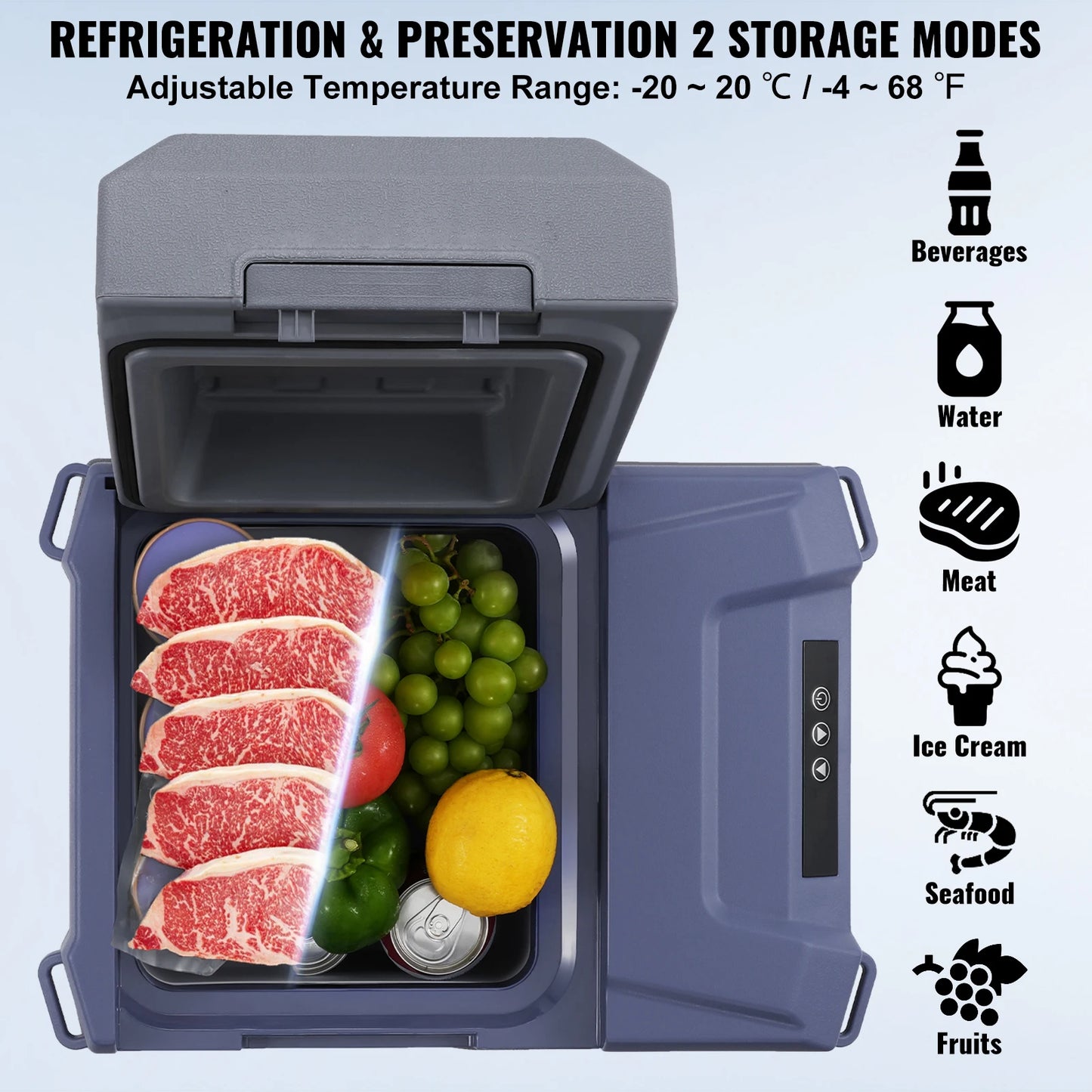 VEVOR 12L Portable Refrigerator Freezer with Bluetooth App | 12V/24V DC & AC Electric Cooler for Car, Camping & Truck