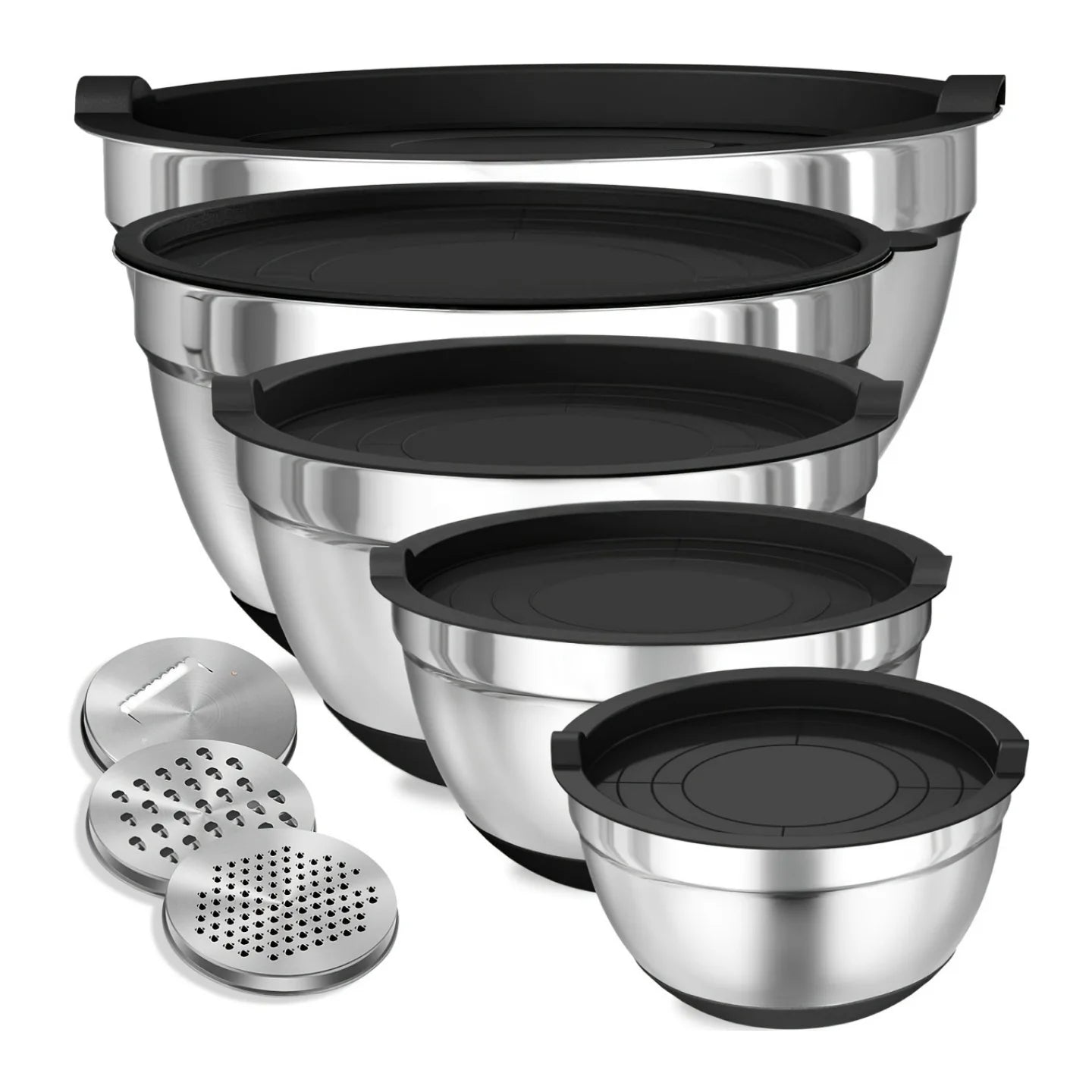 8-Piece Stainless Steel Mixing Bowl Set with Airtight Lids & Graters