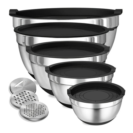 8-Piece Stainless Steel Mixing Bowl Set with Airtight Lids & Graters