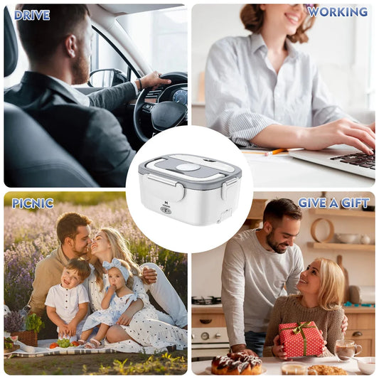 Portable Electric Lunch Box Warmer - 65W Fast Heating, 1.5L Stainless Steel