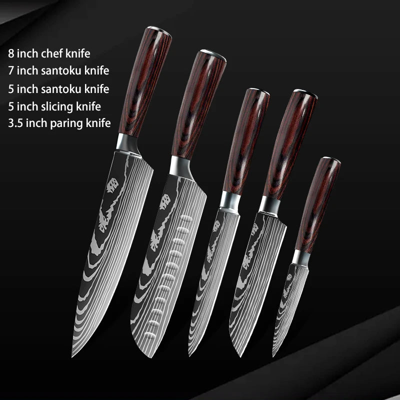 Damascus Steel Chef Knife Set: 7-Piece Kitchen Knife Block