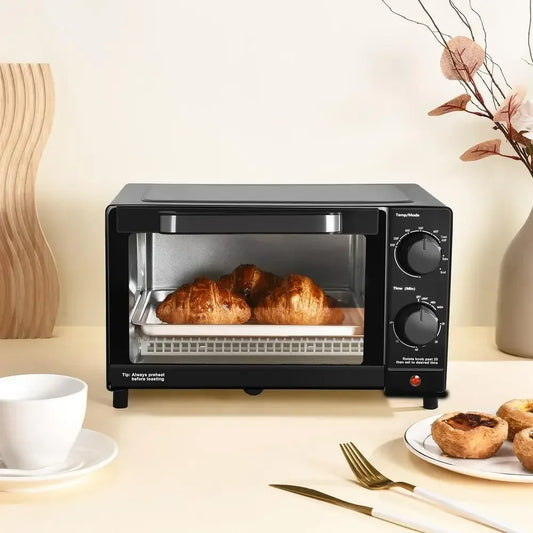 Compact 4-Slice Toaster Oven with Bake, Broil & Toast Functions – Fits 9" Pizza | 1050W Power & 60-Min Timer