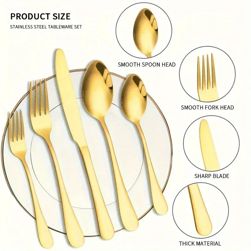 Golden Elegance: Stainless Steel Flatware Set