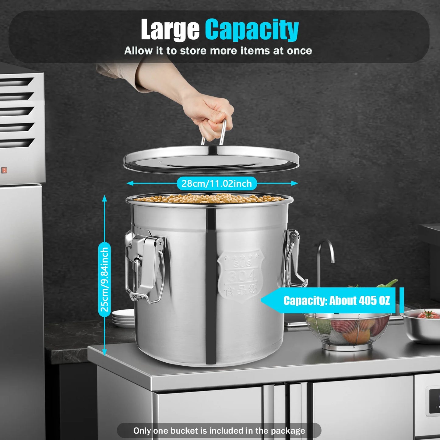 12L Stainless Steel Food Storage Container - Airtight & Durable Kitchen Canister