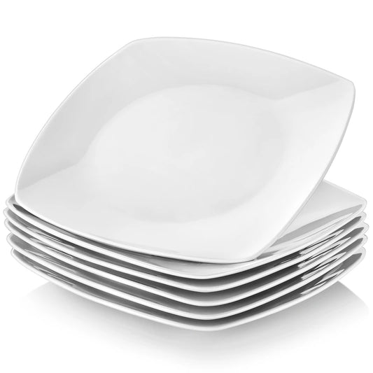 Elegant White Square Dinner Plates - 6/12 Piece Porcelain Set