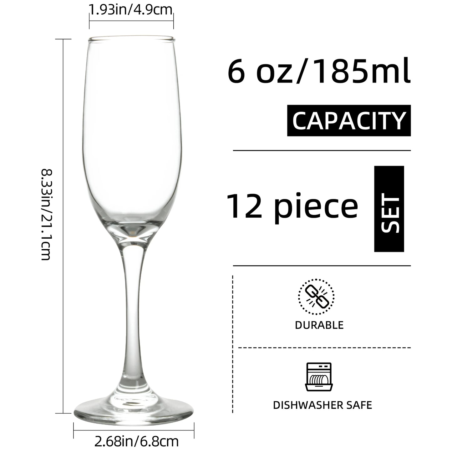16-Piece 6oz Champagne Flutes - Elegant & Durable for Parties