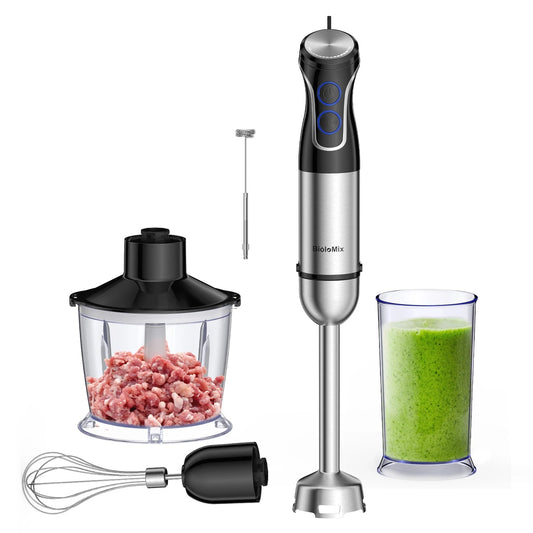 BioloMix 5-in-1 Immersion Blender: Powerful Hand Blender with Chopper, Whisk & Frother
