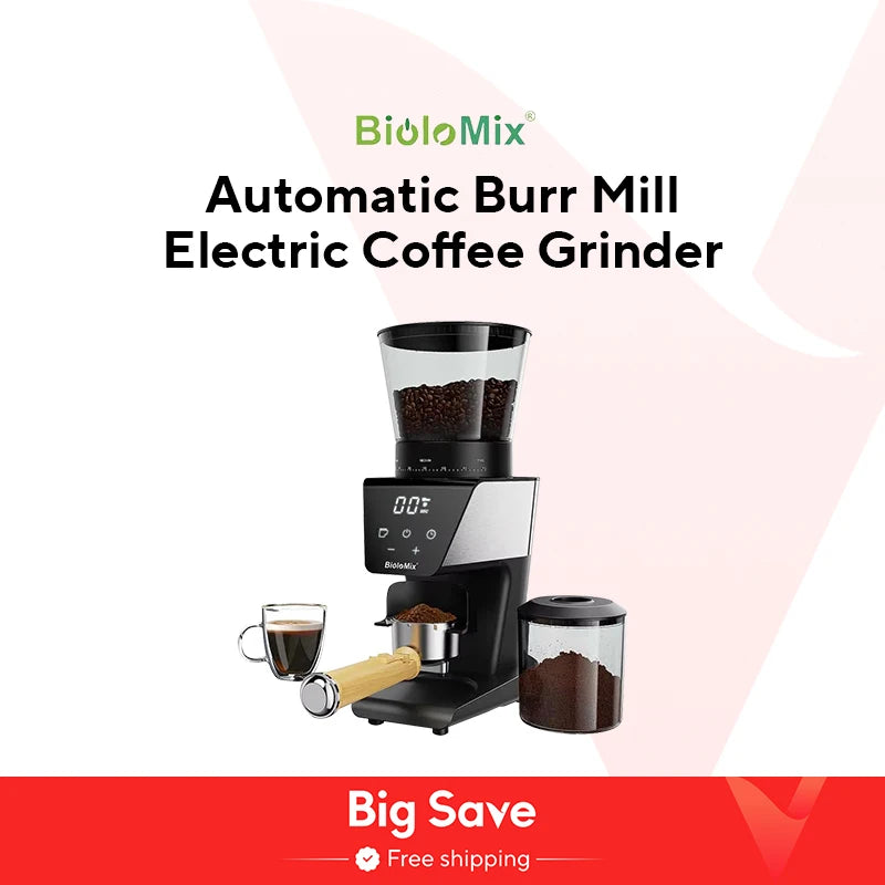 BioloMix Automatic Burr Mill Electric Coffee Grinder with 30 Gears for Espresso American Coffee
