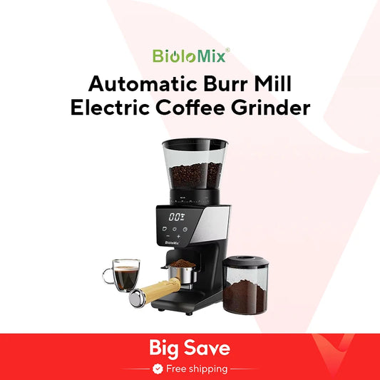 BioloMix Automatic Burr Mill Electric Coffee Grinder with 30 Gears for Espresso American Coffee